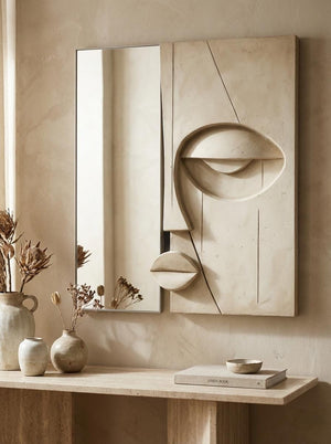 Sculptural Mirror — Handmade Plaster Wall Art