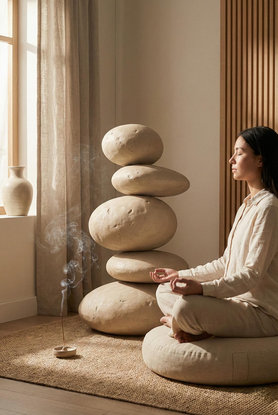 Stacked Pebble Totem — Plaster Floor Sculpture